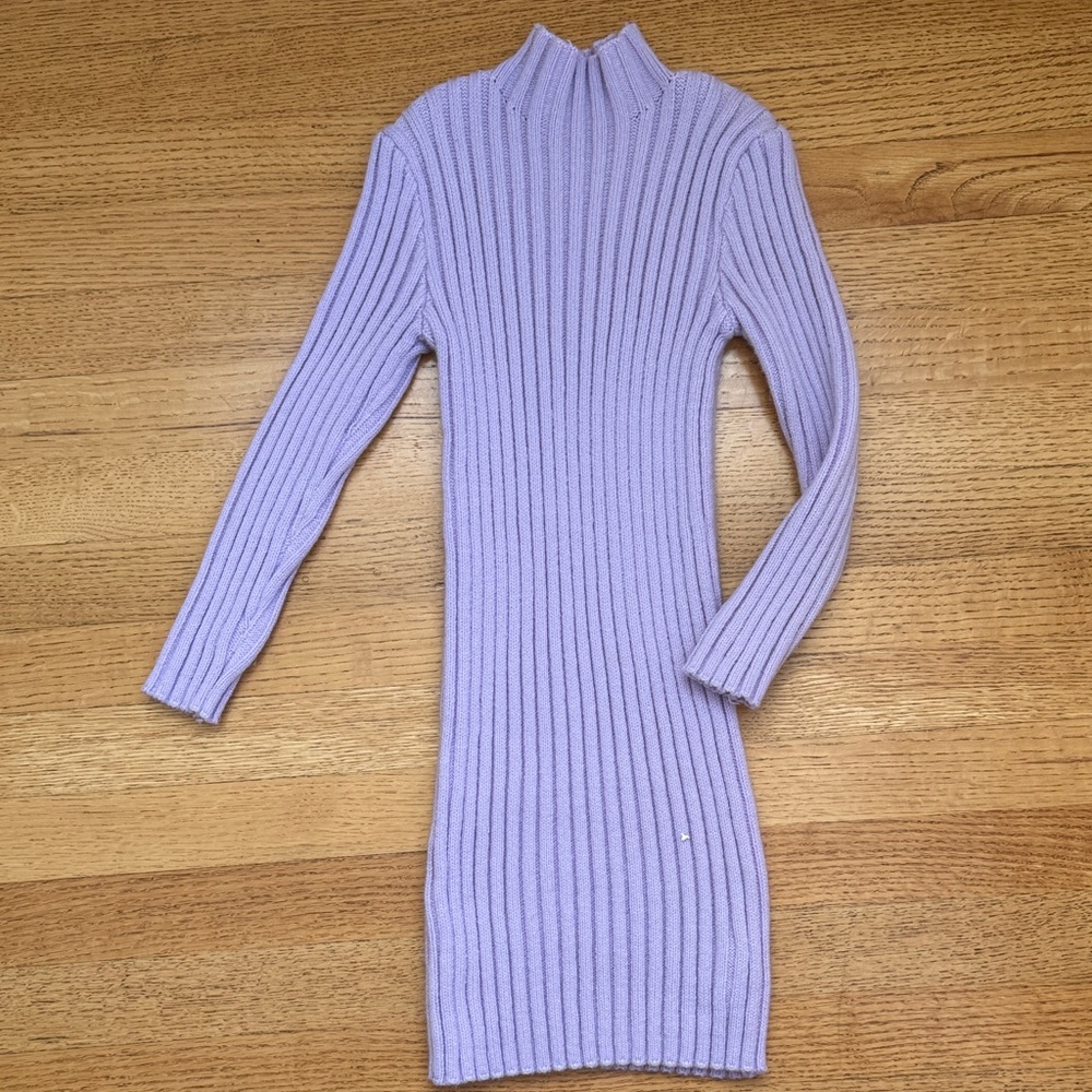 SHEIN Lavender Ribbed Mock Neck Long Sleeve Dress